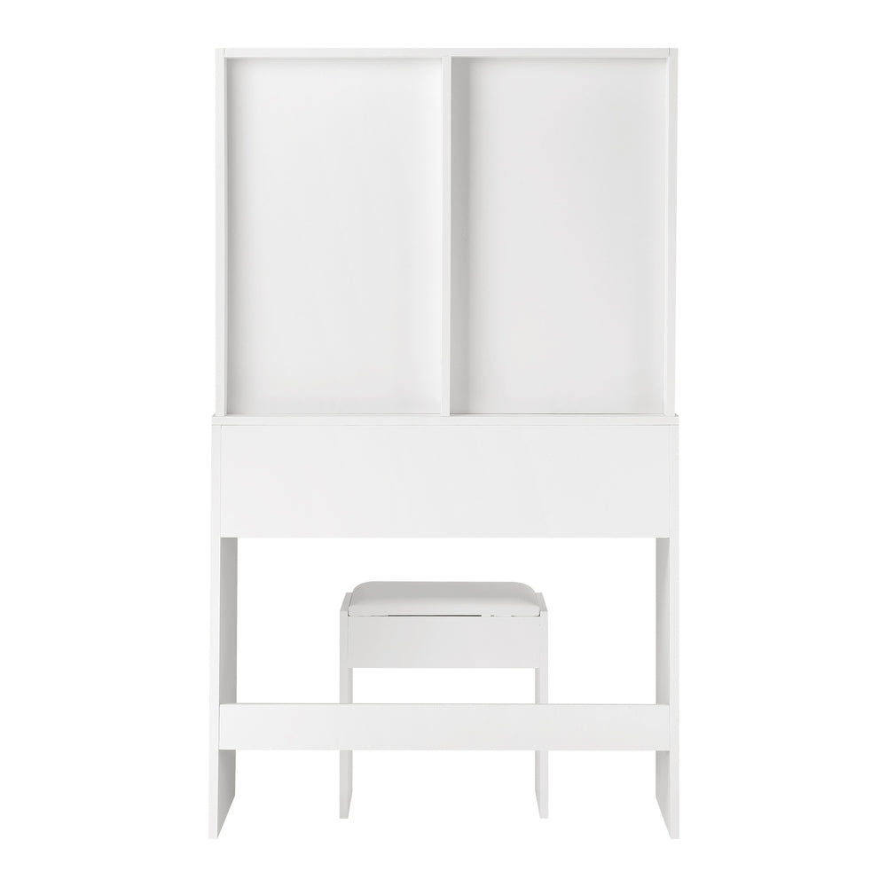 Dressing Table and Stool Set with Mirror and 10 LED Bulbs White