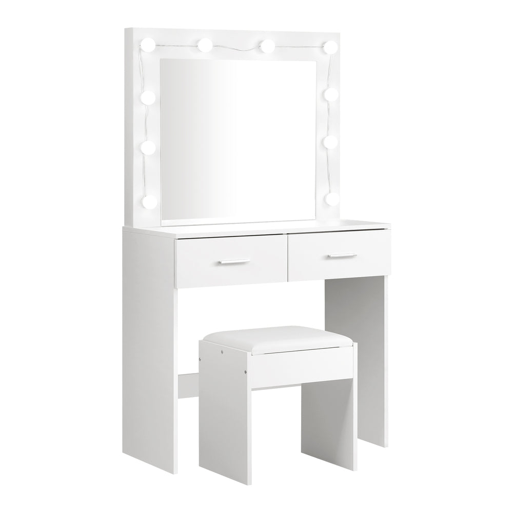 Dressing Table and Stool Set with Mirror and 10 LED Bulbs White