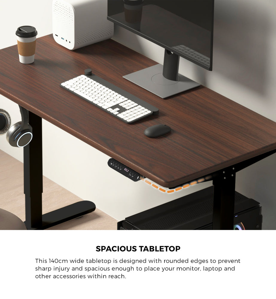 Electric Standing Desk Single Motor 140CM Black and Walnut