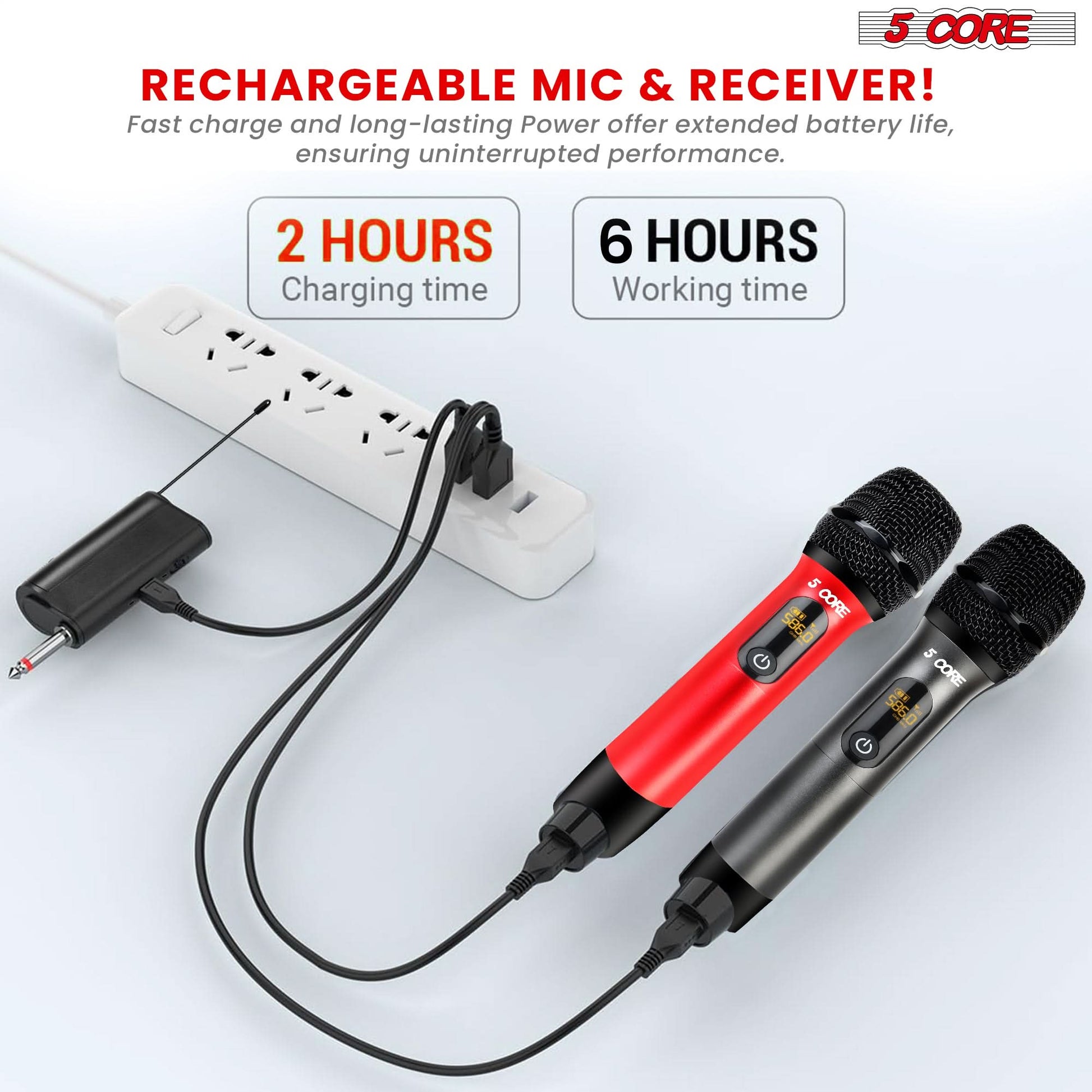 5Core Wireless Microphone Pair UHF Handheld Microfonos Inalambricos Cordless Mic RED + GRAY-1