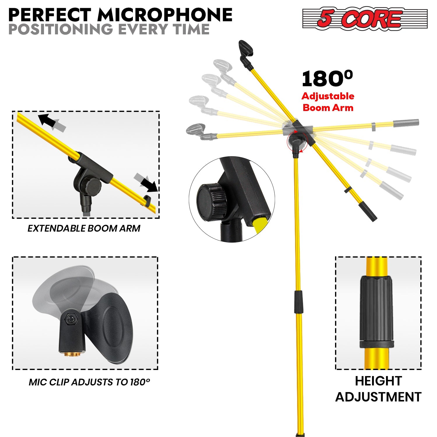 5Core Tripod Mic Stand 4Pcs Adjustable Holder Floor Microphone Boom Arm-1