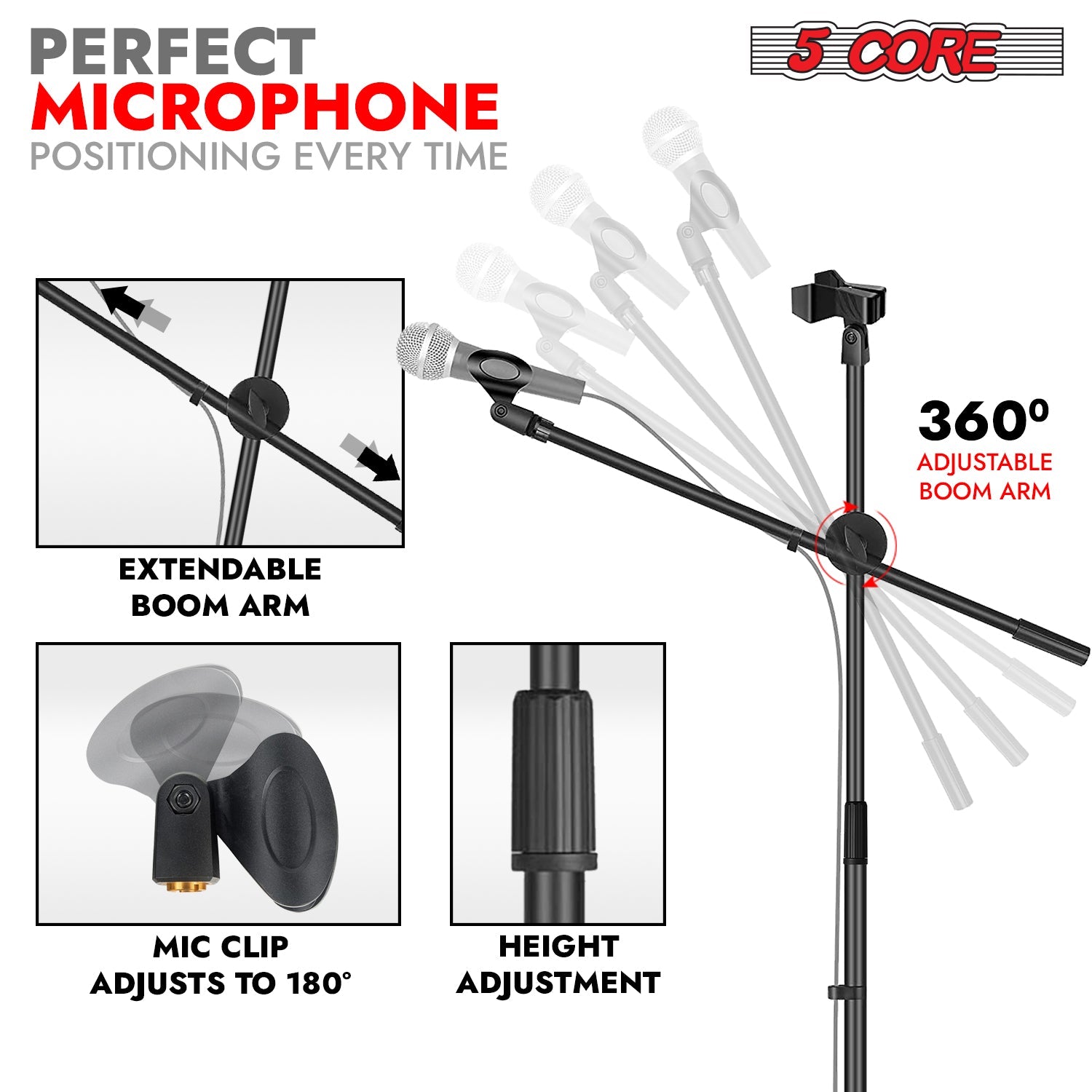 5Core Tripod Mic Stand Adjustable Heavy Duty Floor Holder Microphone Boom Arm 4 PCS-1