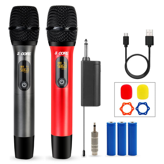 5Core Wireless Microphone Pair UHF Handheld Microfonos Inalambricos Cordless Mic RED + GRAY-0