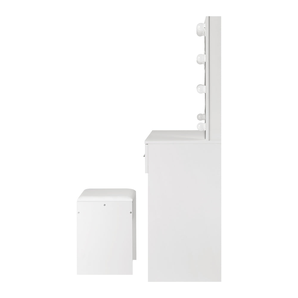 Dressing Table and Stool Set with Mirror and 10 LED Bulbs White
