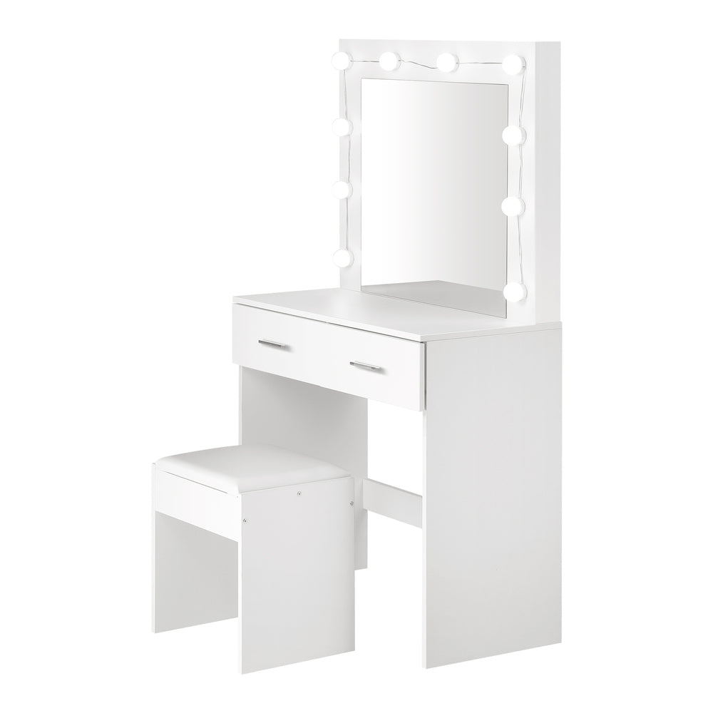 Dressing Table and Stool Set with Mirror and 10 LED Bulbs White