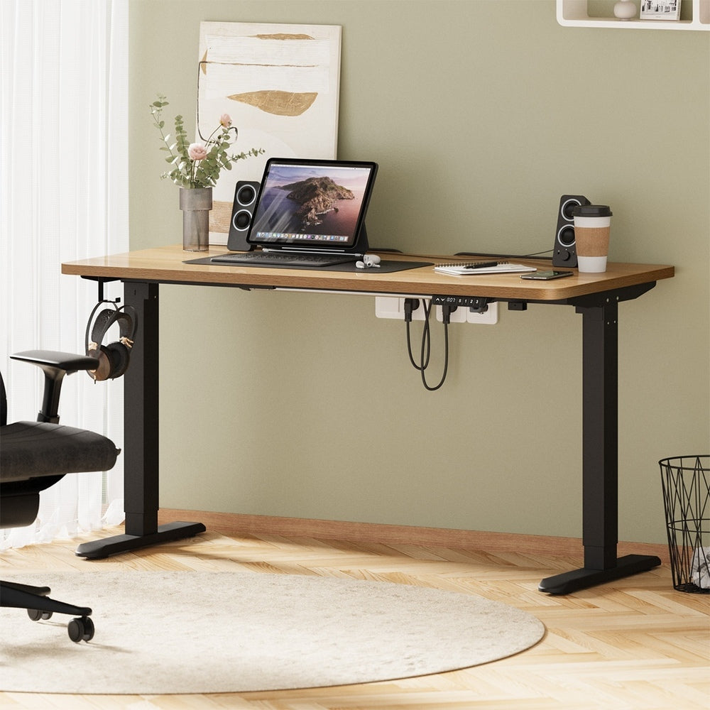 Standing Desk Single Motor with Wireless Charging 140CM Black and Oak