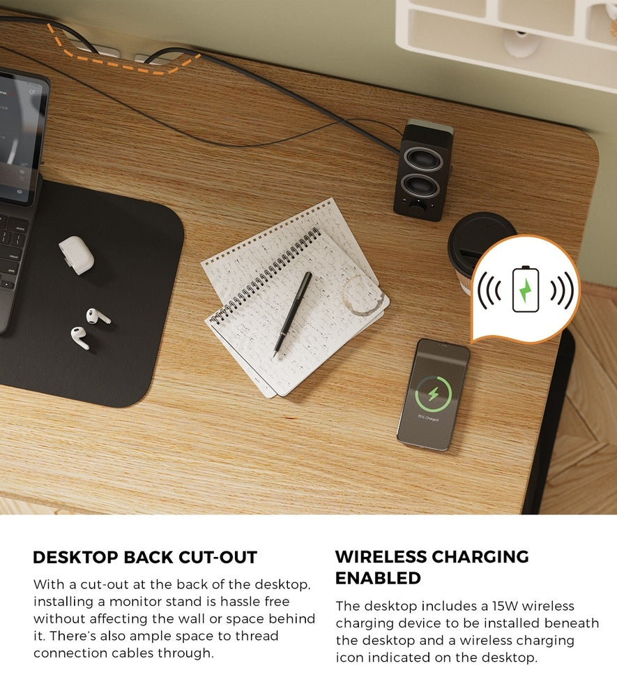 Standing Desk Single Motor with Wireless Charging 140CM Black and Oak