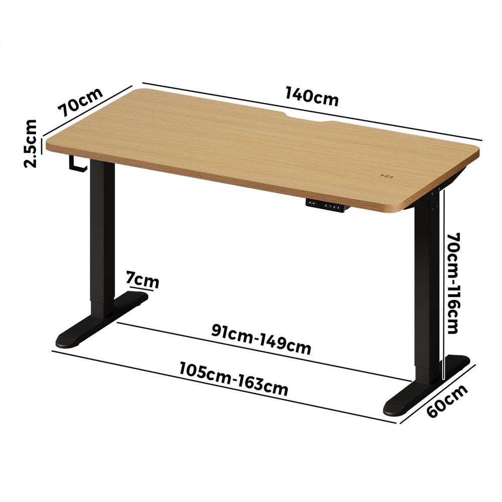Standing Desk Single Motor with Wireless Charging 140CM Black and Oak