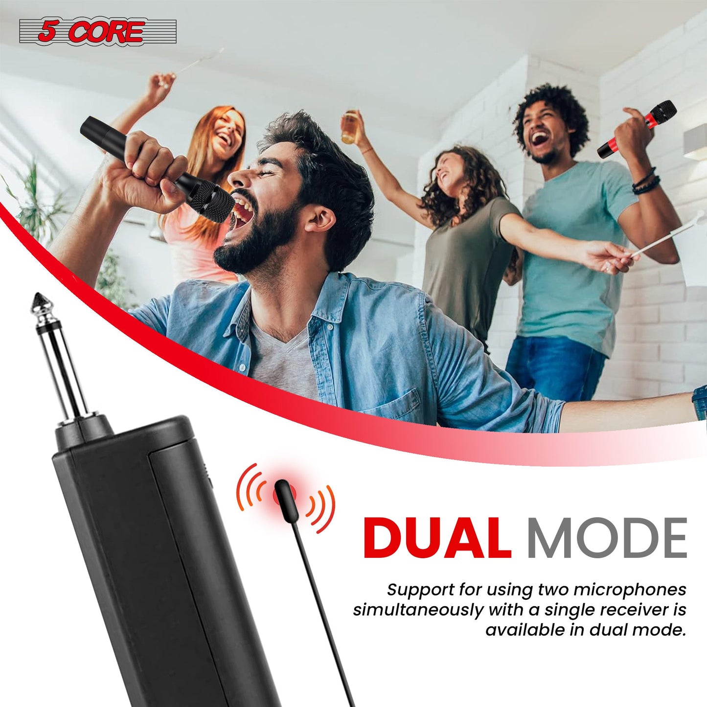 5Core Wireless Microphone Pair UHF Handheld Microfonos Inalambricos Cordless Mic RED + GRAY-2