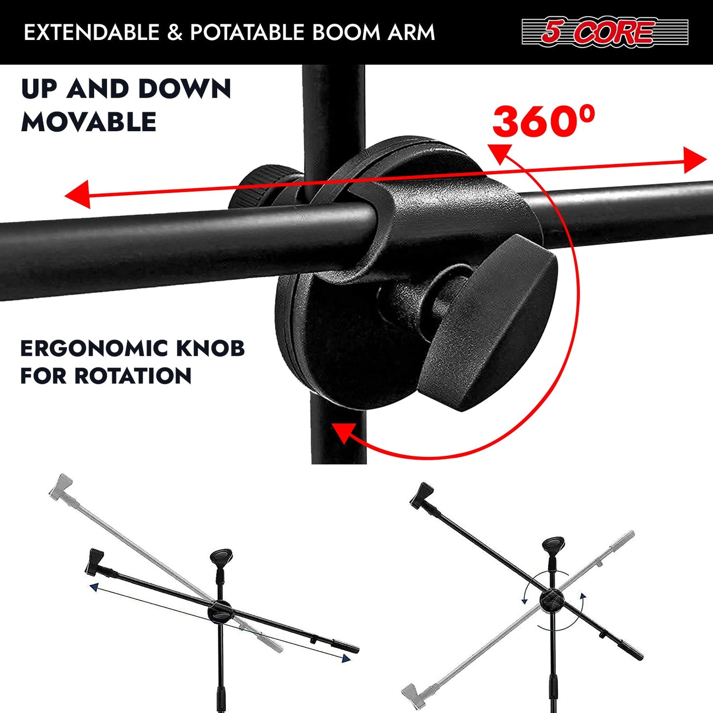 5Core Tripod Mic Stand Adjustable Heavy Duty Floor Holder Microphone Boom Arm 4 PCS-2