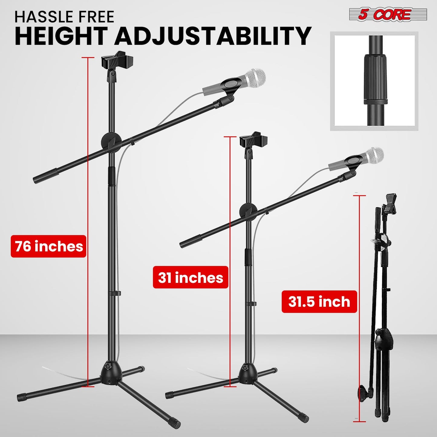 5Core Tripod Mic Stand Adjustable Heavy Duty Floor Holder Microphone Boom Arm 4 PCS-3