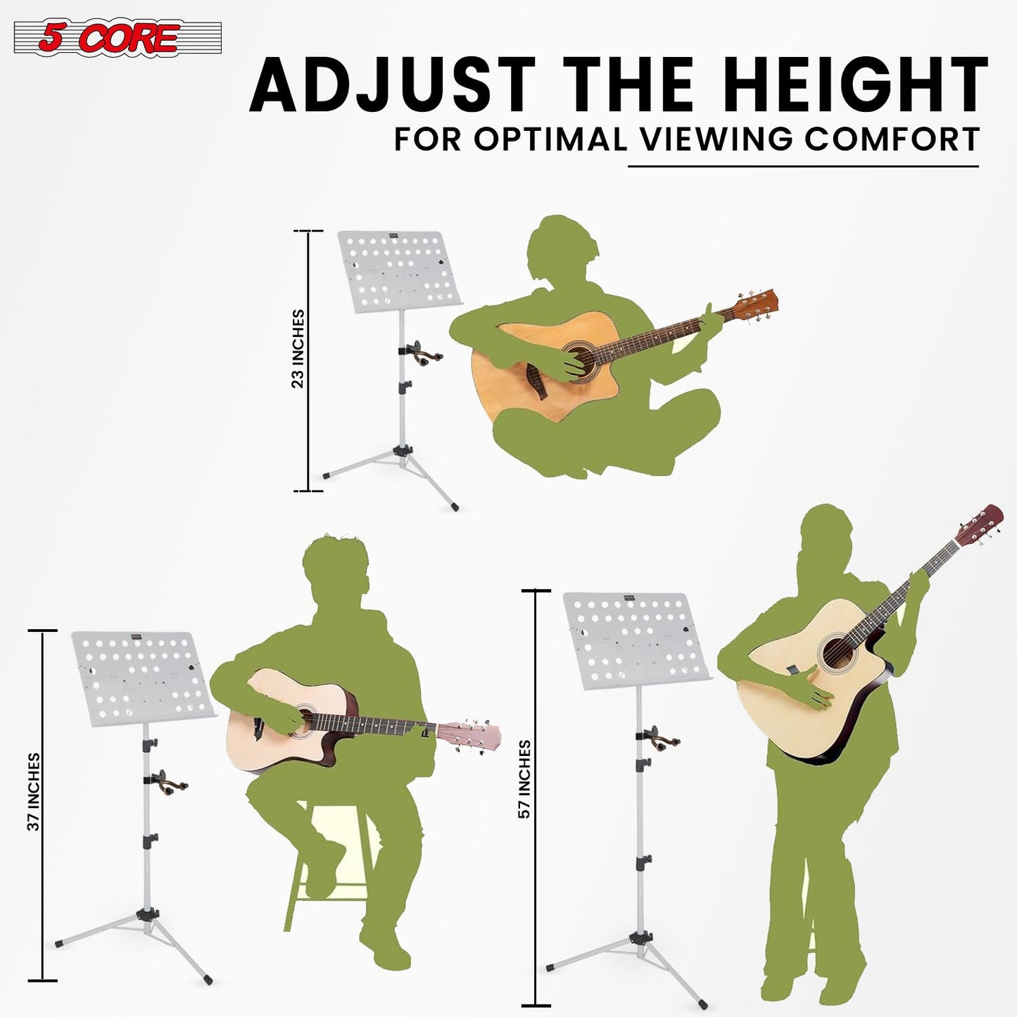 5Core Music Stand For Sheet Music Portable Tripod Adjustable Folding Note Holder White-1