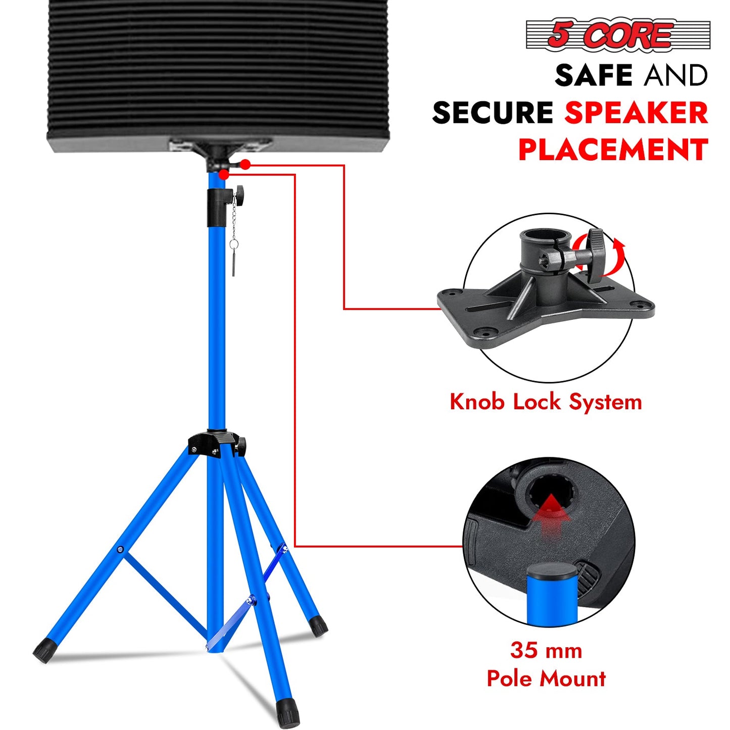 5Core Speaker Stand Tripod Tall Adjustable 72 Inch DJ Pole Mount Studio Monitor Stands SKY BLUE 2 PK-3