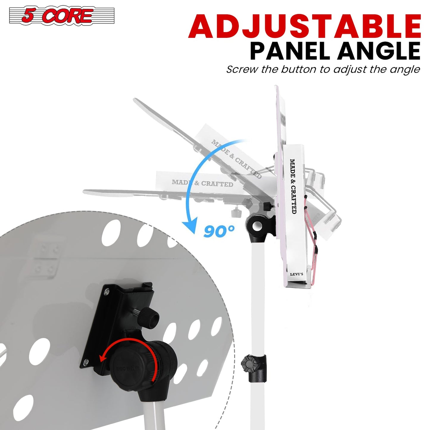 5Core Music Stand For Sheet Music Portable Tripod Adjustable Folding Note Holder White-3