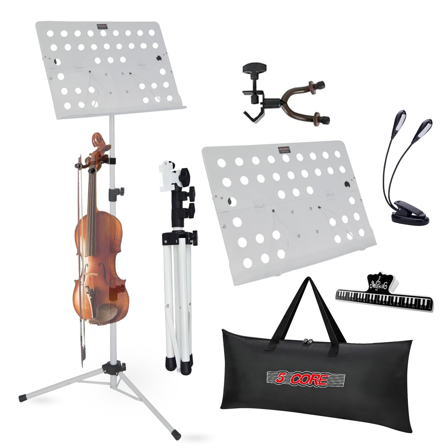 5Core Music Stand For Sheet Music Portable Tripod Adjustable Folding Note Holder White-0