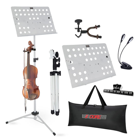 5Core Music Stand For Sheet Music Portable Tripod Adjustable Folding Note Holder White-0